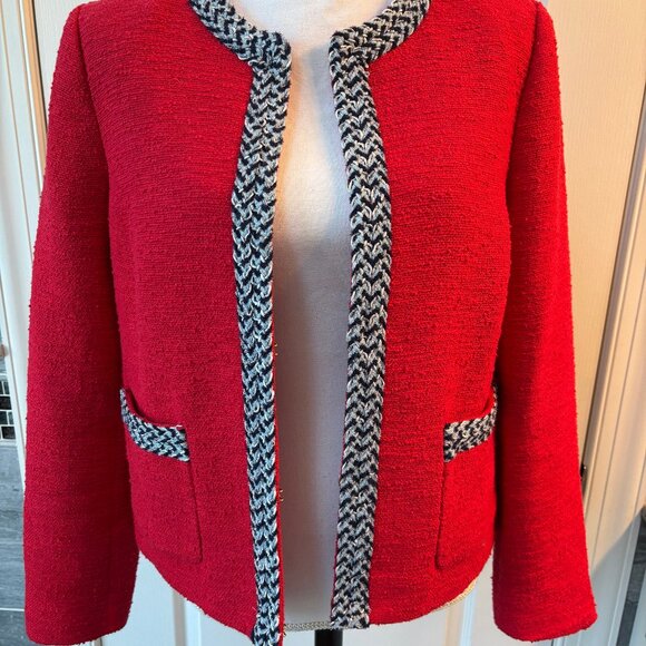 Talbots Tipped Tweed Red Women's Jacket with Blue and White Trim Size Women’s 10 - Picture 2 of 11